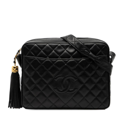 Chanel B Chanel Black Lambskin Leather Leather CC Quilted Lambskin Tassel Camera Bag France