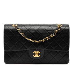 Chanel B Chanel Black Lambskin Leather Leather Medium Classic Lambskin Double Flap France