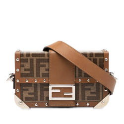 Fendi B Fendi Brown Coated Canvas Fabric Mini Zucca Trunk Baguette Crossbody Italy