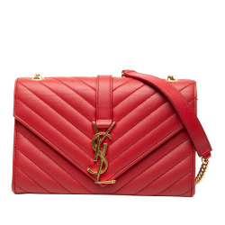Saint Laurent B Saint Laurent Red Calf Leather Small Chevron skin Monogram Envelope Bag Italy