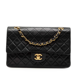 Chanel B Chanel Black Lambskin Leather Leather Medium Classic Lambskin Double Flap France