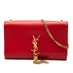 Saint Laurent B Saint Laurent Red Calf Leather Medium Smooth skin Classic Monogram Kate Tassel Crossbody Italy