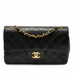 Chanel Classic Double Flap Small Lambskin Leather Matelassè Shoulder Bag Black