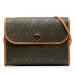 Christian Dior AB Dior Brown Dark Khaki Coated Canvas Fabric Honeycomb Crossbody France