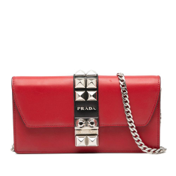 Prada AB Prada Red Calf Leather City skin Studded Elektra Clutch with Chain Italy