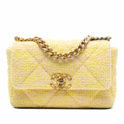 Chanel 19 Medium Tweed Matelassè Flap Handbag Yellow