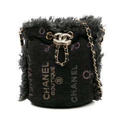 Chanel AB Chanel Gray Charcoal Denim Fabric Mini Mood Bucket with Chain France
