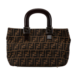 Fendi B Fendi Brown Canvas Fabric Small Zucca Twins Tote Italy