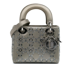 Christian Dior B Dior Gray Satin Fabric Mini Cannage Strass Crystal Embellished Lady Dior Italy