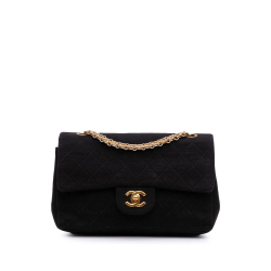 Chanel B Chanel Black Cotton Fabric Small Classic Jersey Double Flap France