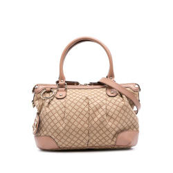 Gucci B Gucci Brown Beige Canvas Fabric Diamante Sukey Satchel Italy