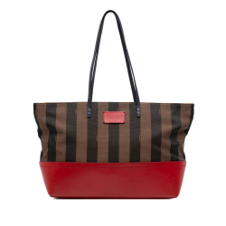 Fendi B Fendi Brown with Red Canvas Fabric Medium Pequin Roll Tote Italy
