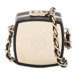 Chanel AB Chanel Black Lambskin Leather Leather Quilted Lambskin Make-Up Box Clutch With Chain France