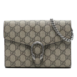 Gucci AB Gucci Brown Beige Coated Canvas Fabric GG Supreme Dionysus Chain Wallet Italy