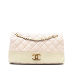 Chanel B Chanel White Ivory Calf Leather Medium Quilted skin Soft Elegance Flap Italy