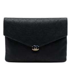 Chanel AB Chanel Black Caviar Leather Leather Paris Cuba Quilted Caviar Thread Around Envelope Clutch Italy