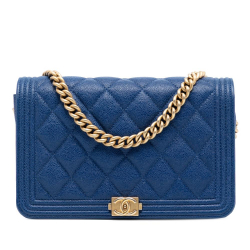 Chanel AB Chanel Blue Caviar Leather Leather Quilted Caviar Boy Wallet on Chain France