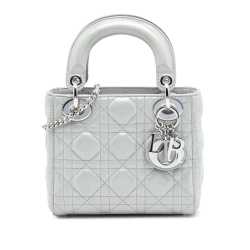 Christian Dior B Dior Silver Lambskin Leather Leather Mini Iridescent Lambskin Cannage Lady Dior Italy