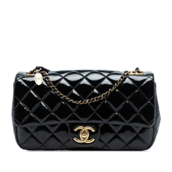 Chanel B Chanel Black Patent Leather Leather Paris Salzburg Medium Patent Goatskin CC Eyelet Flap Italy