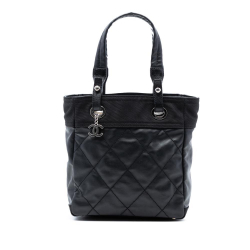 Chanel B Chanel Black Coated Canvas Fabric Small Quilted Paris Biarritz Tote Italy