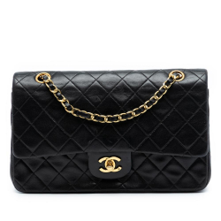 Chanel B Chanel Black Lambskin Leather Leather Medium Classic Lambskin Double Flap France