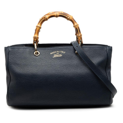 Gucci AB Gucci Blue Navy Calf Leather Medium skin Bamboo Shopper Satchel Italy