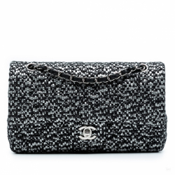 Chanel Classic Double Flap Medium Tweed Shoulder Bag Black