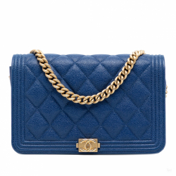 Chanel Boy Caviar Leather Quilted Wallet on Chain Crossbody Blue