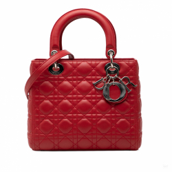 Christian Dior Lady Dior Medium Cannage Lambskin Leather 2-Ways Tote Bag Red