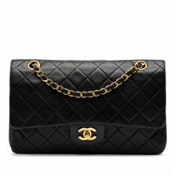 Chanel Vintage Classic Double Flap Medium Lambskin Leather Matelassè Shoulder Bag Black