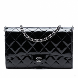 Chanel WOC Patent Leather Quilted Flap Crossbody Black