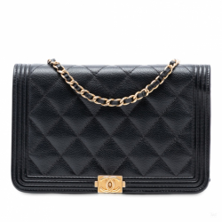 Chanel Boy Caviar Leather Quilted Wallet on Chain Crossbody Black