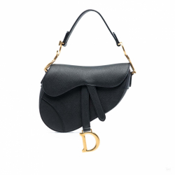 Christian Dior Saddle Mini Grained Calfskin Leather No Strap Handbag Black