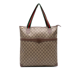 Gucci B Gucci Brown Beige Coated Canvas Fabric GG Supreme Web Tote Italy
