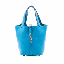 Hermès Picotin 18 Taurillon Clemence Leather Lock Bucket Handbag Blue Frida