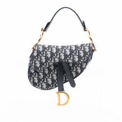 Christian Dior Saddle Mini Canvas Embroidery Shoulder Bag Oblique Blue
