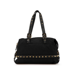 Fendi B Fendi Black Canvas Fabric Selleria Studded Shoulder Bag Italy