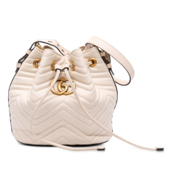 Gucci B Gucci White Calf Leather GG Marmont Matelasse Bucket Bag Italy
