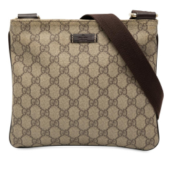 Gucci AB Gucci Brown Beige Coated Canvas Fabric GG Supreme Crossbody Italy