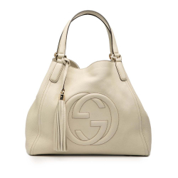 Gucci B Gucci White Ivory Calf Leather Medium Soho Cellarius Tote Italy