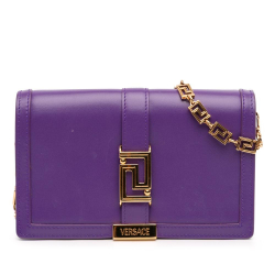 Versace B Versace Purple Dark Purple Calf Leather Greca Goddess Wallet on Chain Italy