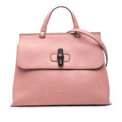 Gucci AB Gucci Pink Calf Leather Medium Bamboo Daily Satchel Italy