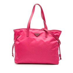 Prada B Prada Pink Hot Pink Nylon Fabric Saffiano Trimmed Tessuto Open Convertible Tote Italy