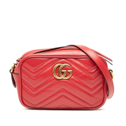 Gucci B Gucci Red Calf Leather Mini GG Marmont Matelasse Crossbody Italy