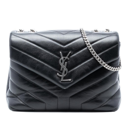 Saint Laurent AB Saint Laurent Black Calf Leather Small Quilted Monogram LouLou Shoulder Bag Italy