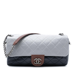 Chanel AB Chanel Blue Navy Lambskin Leather Leather Large Tricolor Quilted Lambskin Country Chic Flap Italy