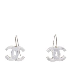 Chanel B Chanel White Resin Plastic CC Hook Earrings France