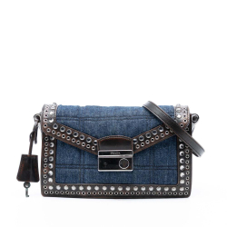 Prada AB Prada Blue Denim Denim Fabric Studded Sound Lock Crossbody Italy