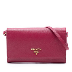 Prada B Prada Pink Dark Pink Saffiano Leather Wallet on Strap Italy