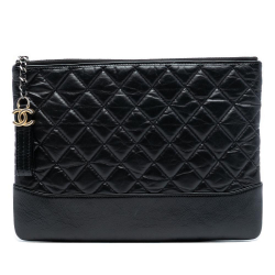 Chanel AB Chanel Black Calf Leather Medium Aged skin Gabrielle O Case Clutch Italy